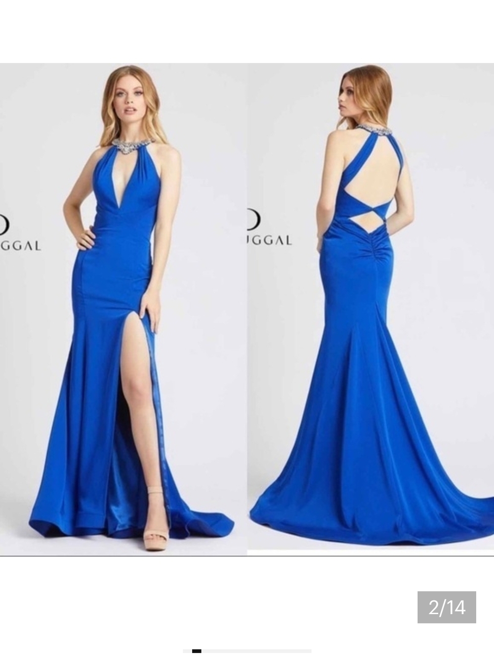 Royal Blue Halter Evening Gown with Jewel Neckline